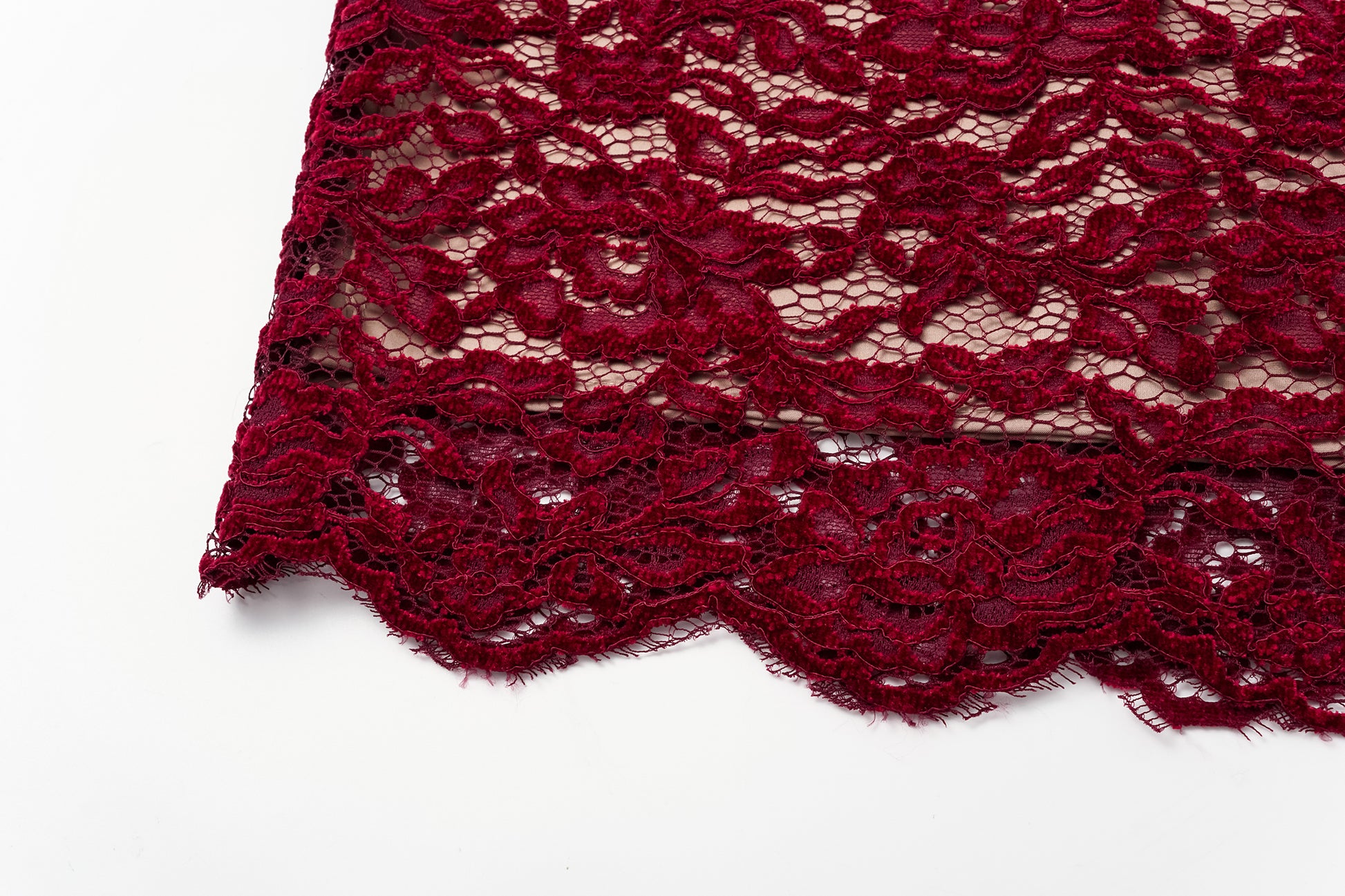 High-Waisted Pencil Skirt in Flocked Lace & Openwork