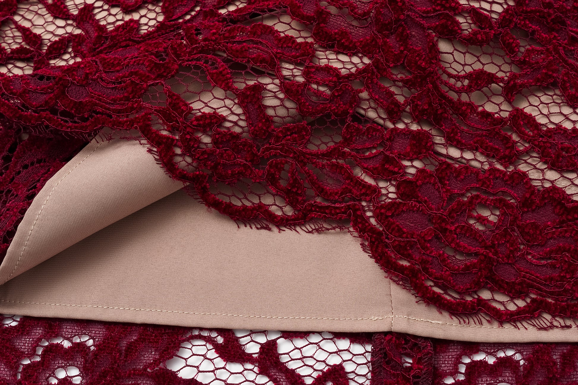 High-Waisted Pencil Skirt in Flocked Lace & Openwork