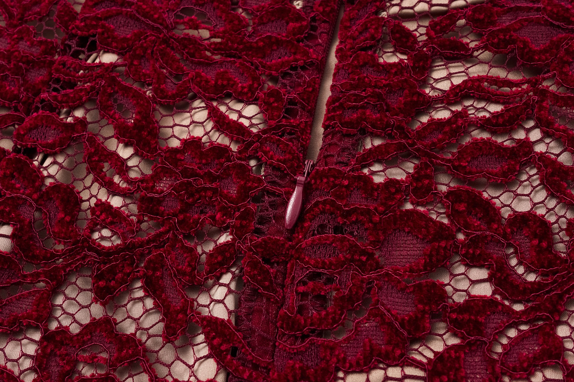 High-Waisted Pencil Skirt in Flocked Lace & Openwork