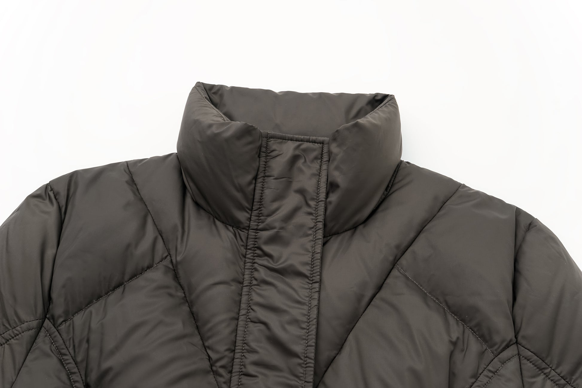 Minimalist Draped Long Down Coat with Structured Shoulder