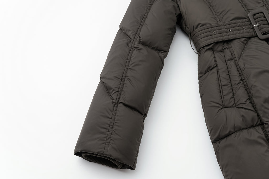 Minimalist Draped Long Down Coat with Structured Shoulder